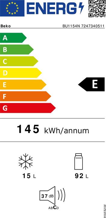 Energie-Label Beko KOELVRIESCOMBI TOP BU1154N (107 l)
