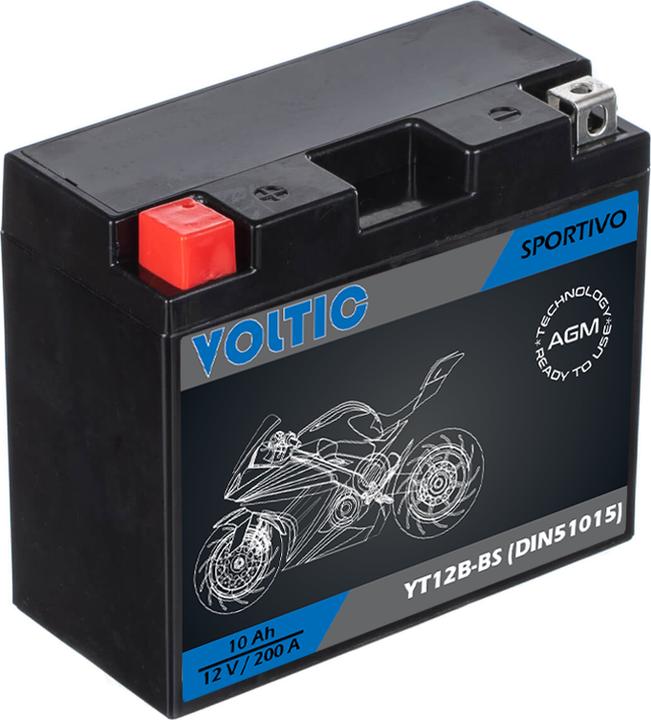Acconic Sportivo AGM YT12B-BS Motorradbatterie 10Ah 12V (DIN 51015) (12 V, 10 Ah)
