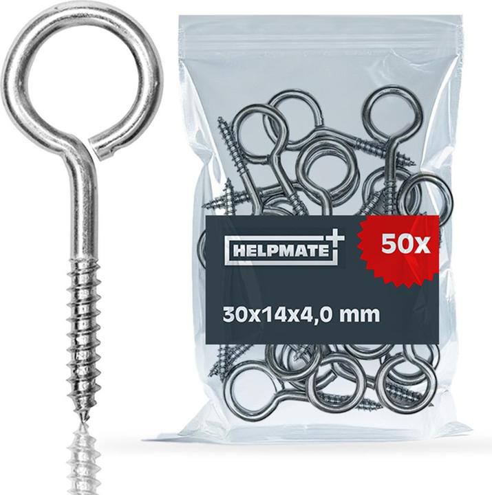 Helpmate Ringschraube, 30 × 14 × 4,0 × 20 mm, Stahl, verzinkt, Holzgewinde (50 Schrauben pro Stück)