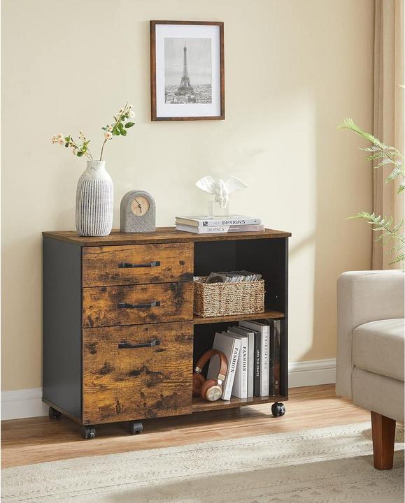 Actual product image Vasagle Mobile pedestal brown, black 3 pull-outs 80.0 x 40.0 x 66.0 cm (80 x 40 x 66 cm)