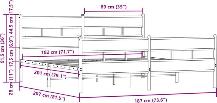 Image du produit VidaXL Lit métallique Cadre de lit Sommier à lattes Lit double sans matelas 180x200cm (180 x 200 cm)