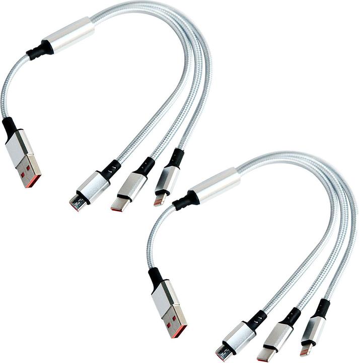 Produktbild Ideoon 2er Set 3in1 Universal USB-Schnellladekabel, 25 W, 30cm (0.30 m, 25 W)