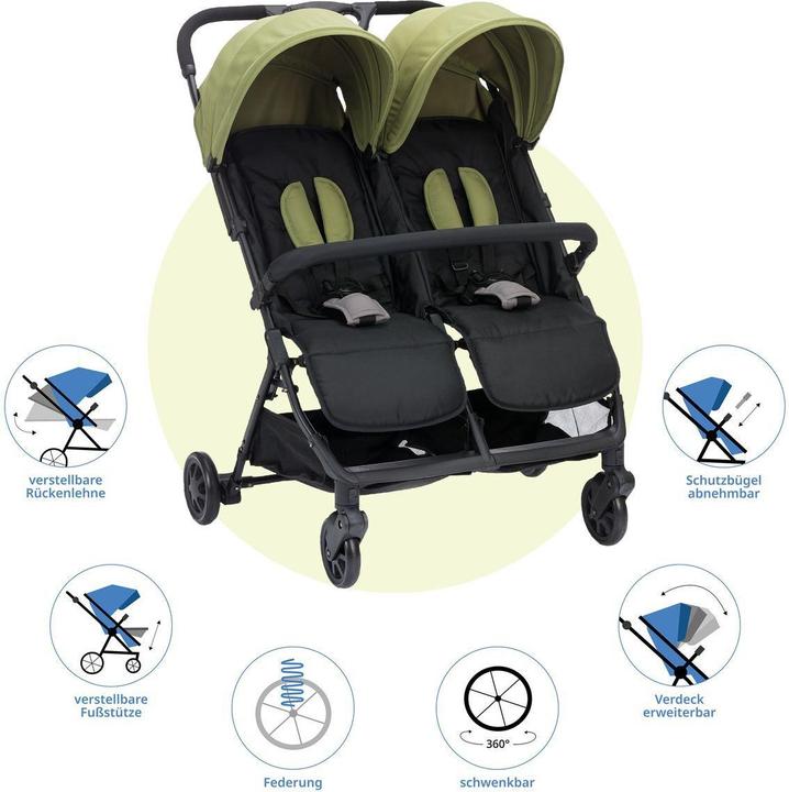 Produktbild Fillikid - Zwillingswagen Twin - schwarz/grün (6 Monate - 3 Jahre)