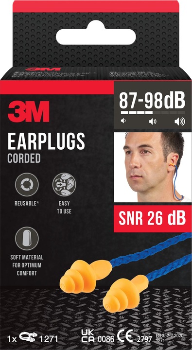 Actual product image 3M Hearing protection plugs with cord (1 x)