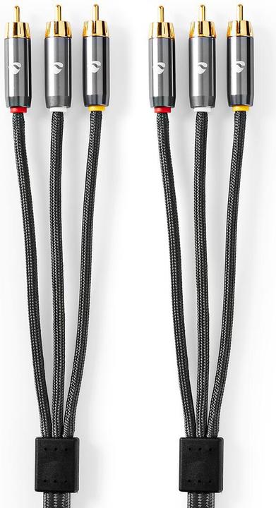 Produktbild Nedis Composite-Videokabel - 3X Cinch-Stecker - Vergoldet - 2 m - rund - Baumwollstoff - Anthrazit (2 m)