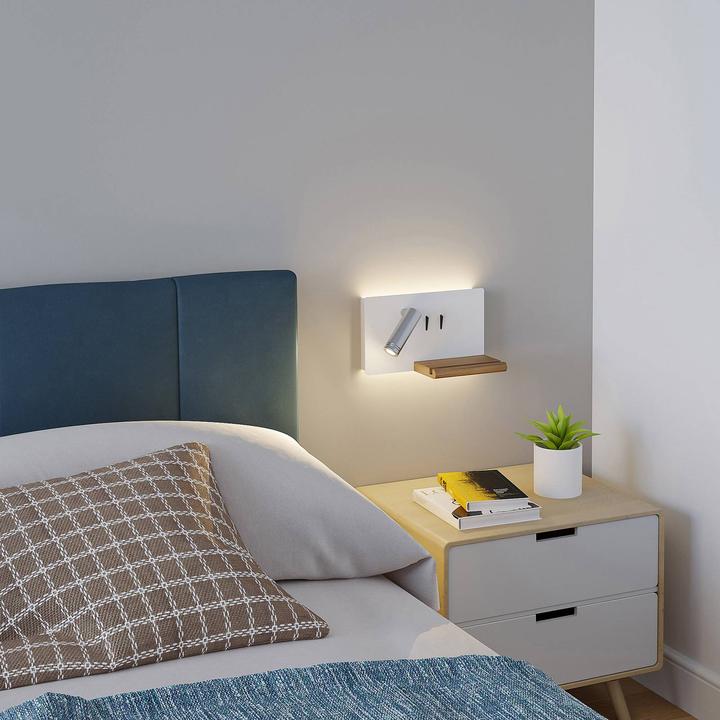 Produktbild Lucande Kimo LED-Wandlampe USB Ablage weiss/nickel (660 lm)