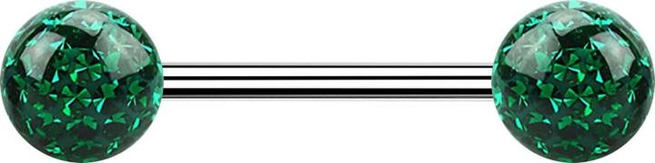 Actual product image Star Piercing Micro barbell silver with two balls green epoxy protective coating (without brass, Surgical steel 316L)