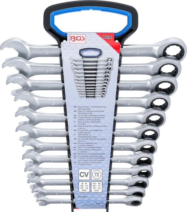 BGS Open End Ratchet and Ratchet Ring Wrench Set 12 pcs. (19 mm, 12 mm, 14 mm, 16 mm, 10 mm, 18 mm, 17 mm, 11 mm, 15 mm, 8 mm, 9 mm, 13 mm)
