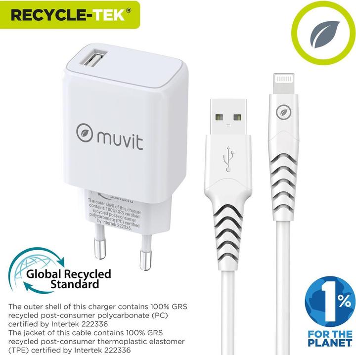 Actual product image Muvit For Change Pack Chargeur Secteur 12w+Cable Lightning 1.2m Blanc (12 W, 1 portion)