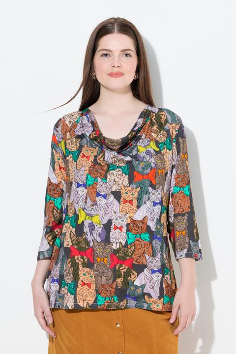 Immagine prodotto Ulla Popken T-shirt con cani, scollo a goccia e maniche a 3/4 (42, 44)