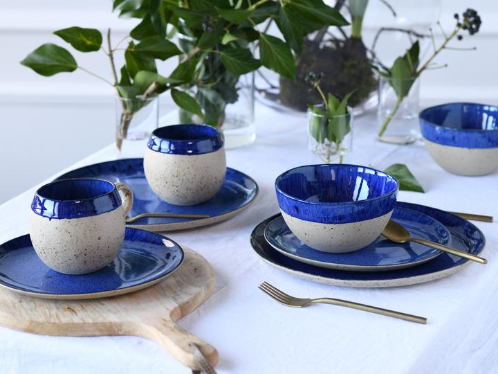 Actual product image CreaTable Deep Blue stoneware crockery set, 8-piece, handmade with an elegant sand look (2 pcs.)