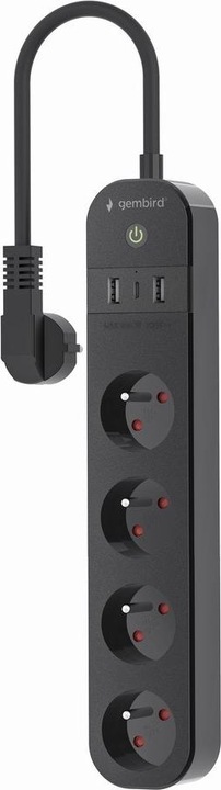 Produktbild Gembird Smart Steckdosenleiste mit USB-Ladegerät 4 französische Steckdosen schwarz (4 x, CEE 7/3, 1.50 m)