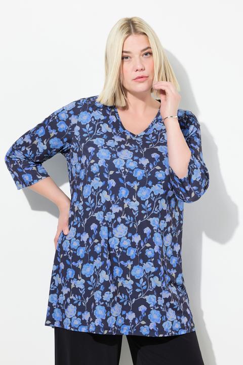 Produktbild Ulla Popken Longshirt, A-Linie, Blumenmuster, V-Ausschnitt (46, 48)