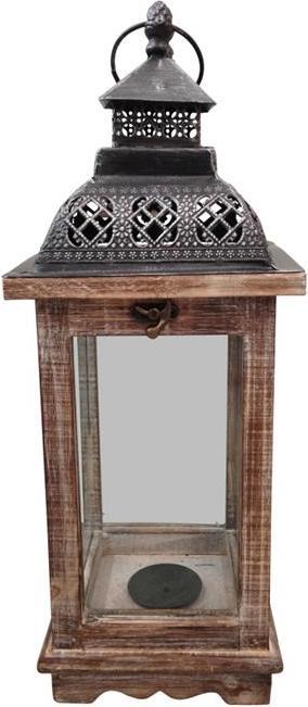 GuGus Lanterna in legno con cassetto e tetto in metallo Colore: Marrone L:16,5 cm L:16,5 cm H:42,5 cm (17 x 17 x 42 cm, 1 x)