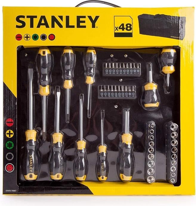 Stanley Taglierina multiuso, STHT0-70887 Set di punte e base per cacciavite con borsa 48 pezzi, giallo/sh