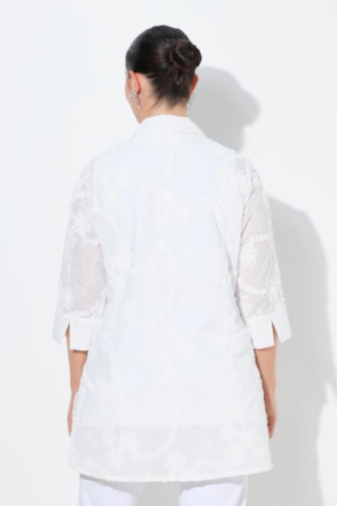 Immagine prodotto Ulla Popken Blusa lunga con ricami, collo da camicia e maniche a 3/4 (46, 48)