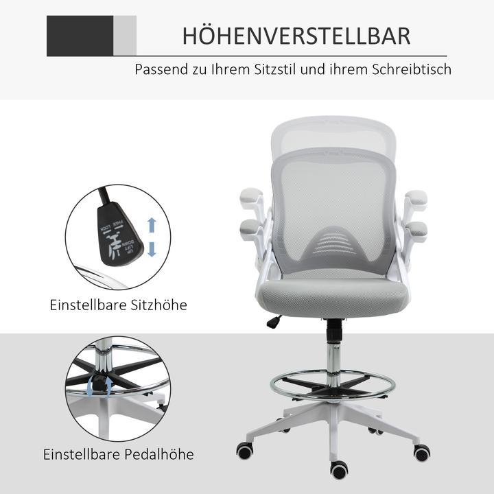Produktbild Vinsetto Bürostuhl Polyester, Kunststoff Hellgrau (58 - 78 cm)