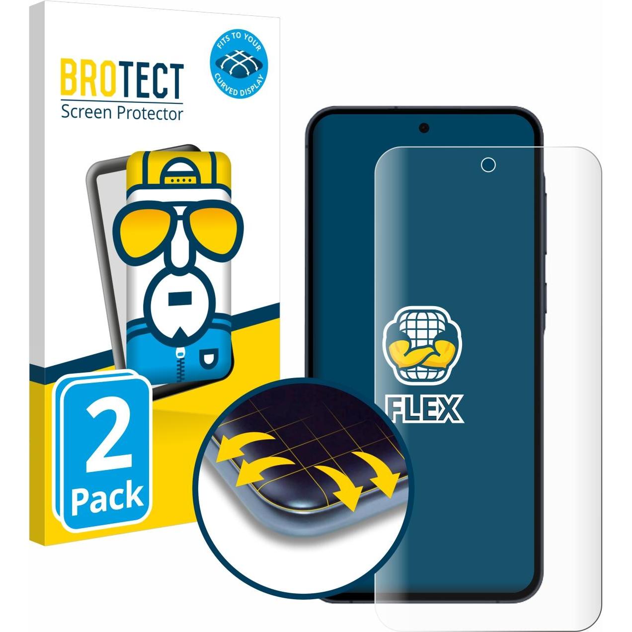 BROTECT Full-Screen Displayschutz (2 Stück, Samsung Galaxy A55), Smartphone Schutzfolie, Transparent