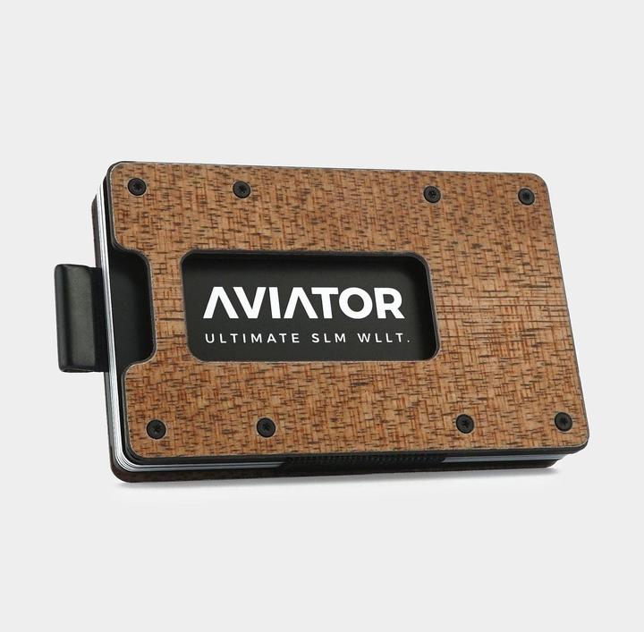 Actual product image Aviator Wallet SLIDE, Wood Carbon Fiber with AirTag Cash Clip