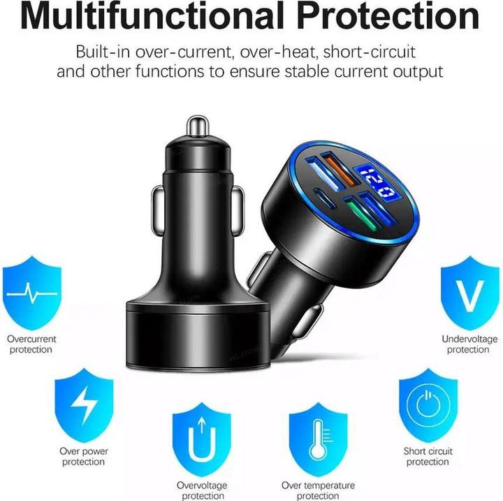 Actual product image PhoneLook Adaptateur de charge 15W allume-cigare 5en1 USB & USB-C avec affichage LED QuickCharge 3.0