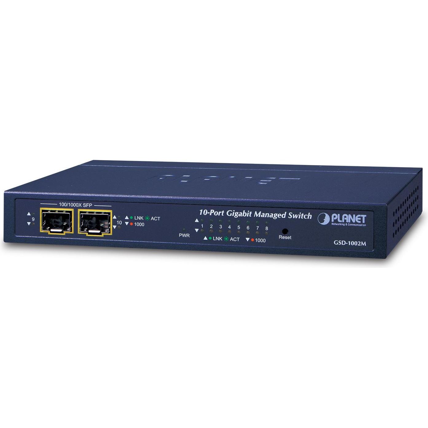 Planet 8-Port GE + 2-Port SFP Managed Desktop Switch (8 Ports), Netzwerk Switch, Schwarz