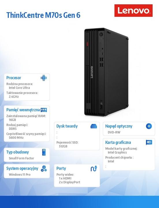 Produktbild Lenovo ThinkCentre M70s Gen 6 (512 GB, 16 GB, Intel Core Ultra 7 265)