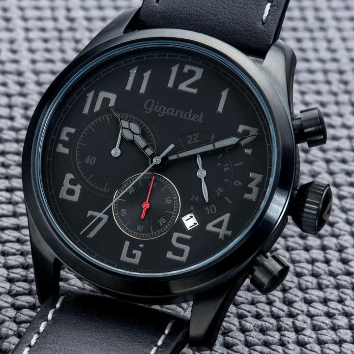 Produktbild Gigandet Analoge Chronographenuhr mit Lederarmband, wasserdicht, fluoreszierend (Chronograph)