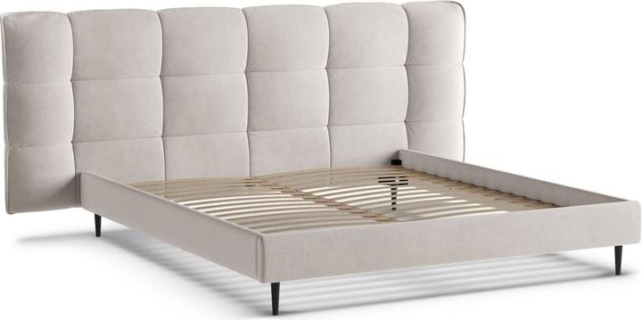 Actual product image Micadoni Velvet Storage Bed With Headboard, "Eric", Light Beige, 220x270x114 Made in Europe (180 x 200 cm)