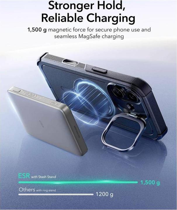 Actual product image ESR Cyber Tough Magnetic Case (Camera Control, Stash Stand), for iPhone 17, Black (Apple iPhone 17)