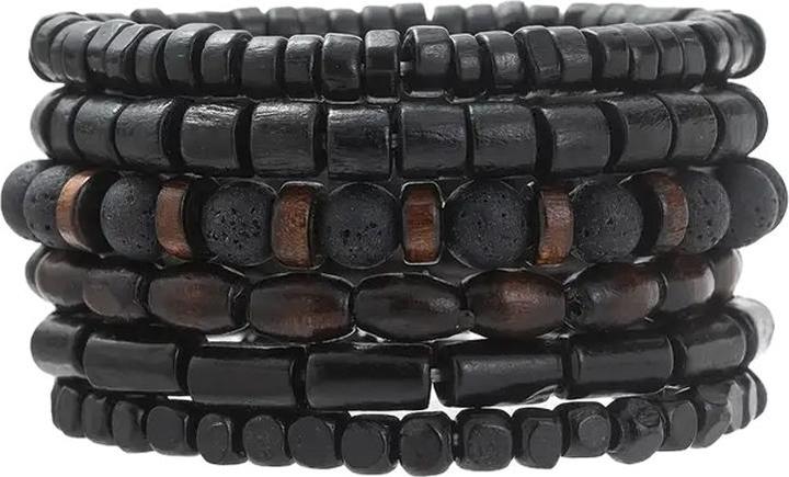 Produktbild Cbx Elastisches Perlen Armband Set Lavastein und Vintage-Holzperlen (Lavastein (schwarzer Mondstein) und Vintage-Holzperlen)