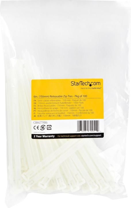 Actual product image StarTech 15cm(6") Reusable Cable Ties, 7mm(1/4") wide, 35mm(1-3/8") Bundle Dia. 22kg(50lb (Plastic cable ties, 150 mm, 100 pcs.)