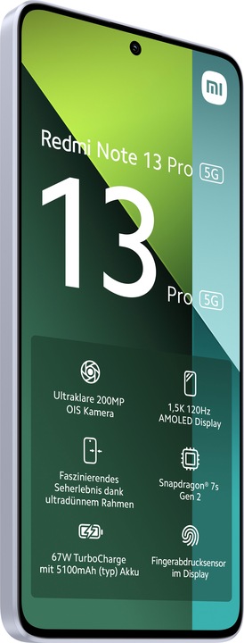 Produktbild Xiaomi Redmi Note 13 Pro 5G (256 GB, Aurora Purple, 6.67", Dual SIM, 200 Mpx, 5G)