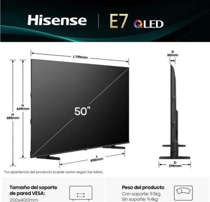 Actual product image Hisense TV 50E7Q (50", QLED, 4K)
