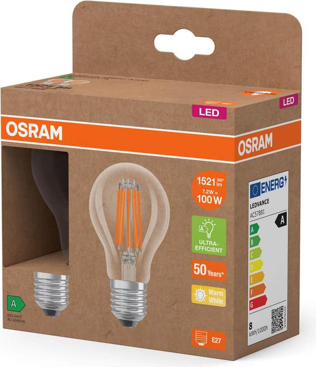 Actual product image Osram 4099854253706 LED EEK A - G E27 bulb shape 7.2 W 100 Warm white O x H 60 (E27, 1521 lm, 6x)