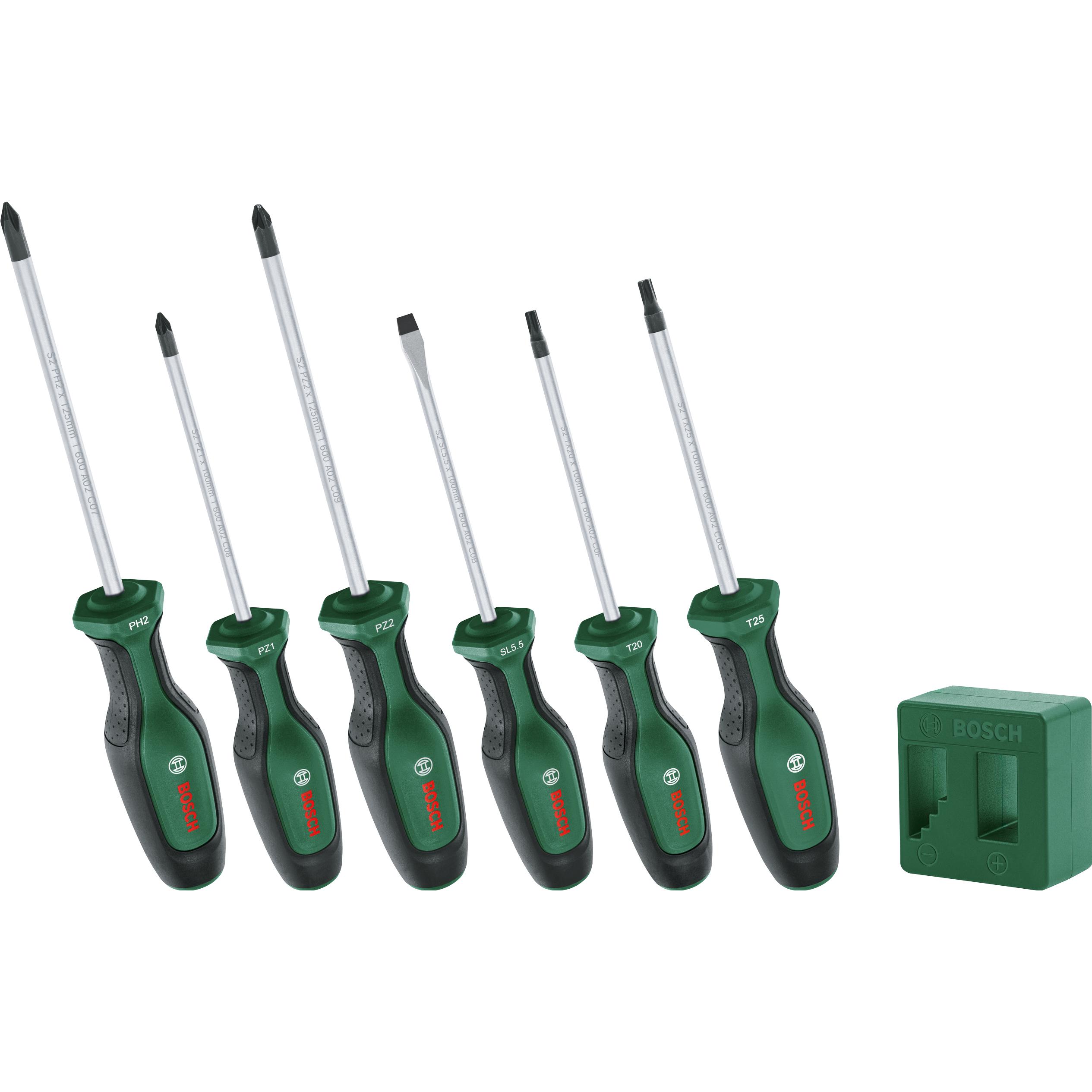 Bosch Home & Garden, Cassetta degli attrezzi, Set di 6 cacciaviti Bosch con magnetizzatore (6 pezzi)
