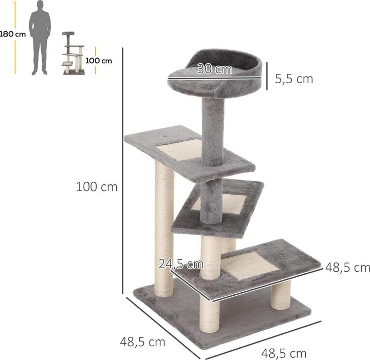 Produktbild PawHut Kletterbaum mit 5 Ebenen (101 cm, Grau, Beige)