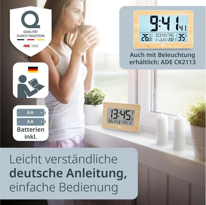 Actual product image ADE Radio-controlled alarm clock CK 1702, functions: Snooze function, Alarm