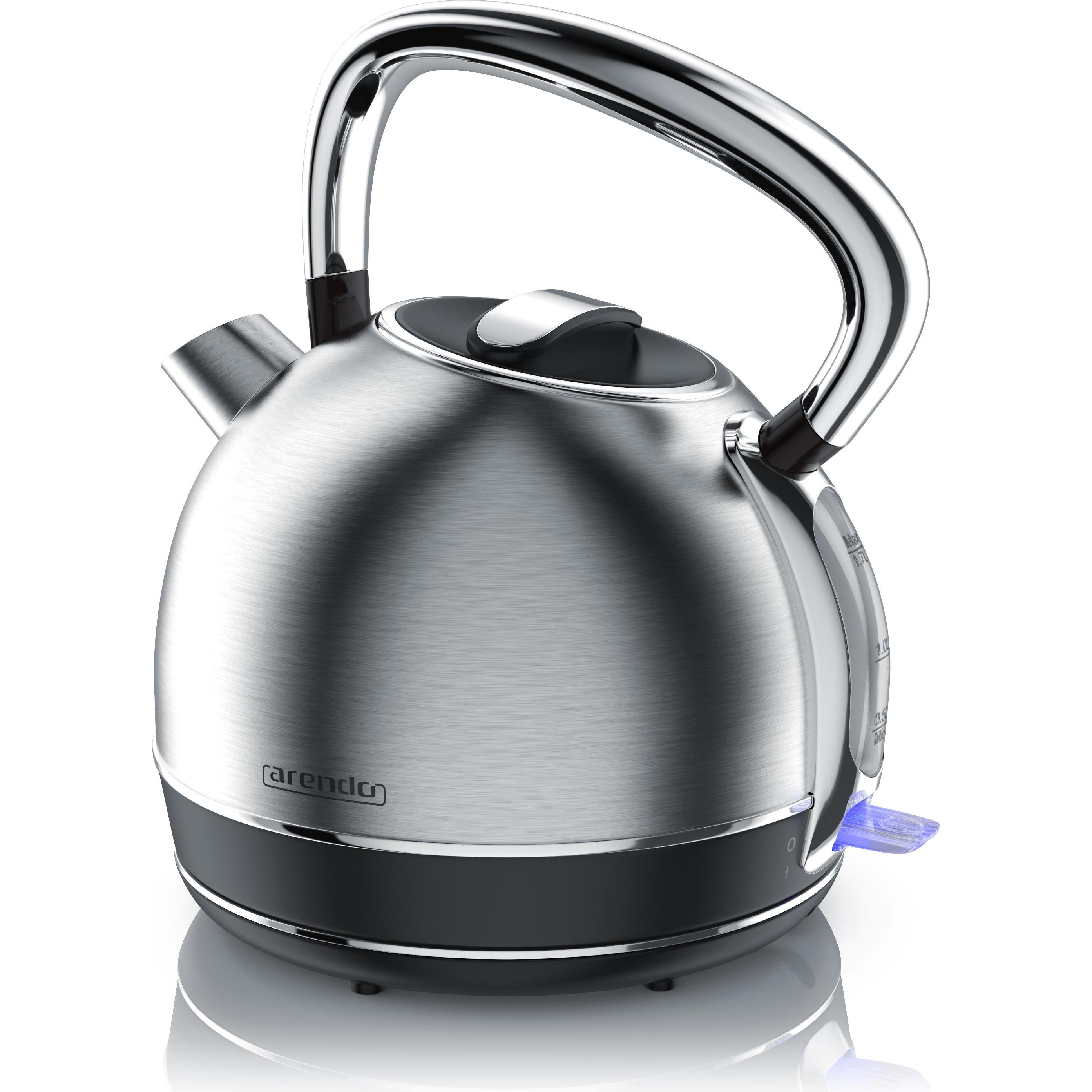Arendo Wasserkocher 1,7 l, 2200 W, Edelstahl, Retro Style Vintage, Überhitzung & Trockenkochschutz, silber, Wasserkocher...