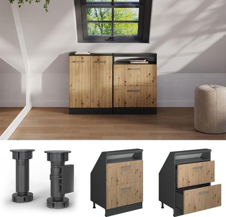 Produktbild Vichy Dachschrägenschrank Rion, Artisan Eiche/Anthrazit/Anthrazit, mit 2 Schubladen (46 x 60 x 81.60 cm)