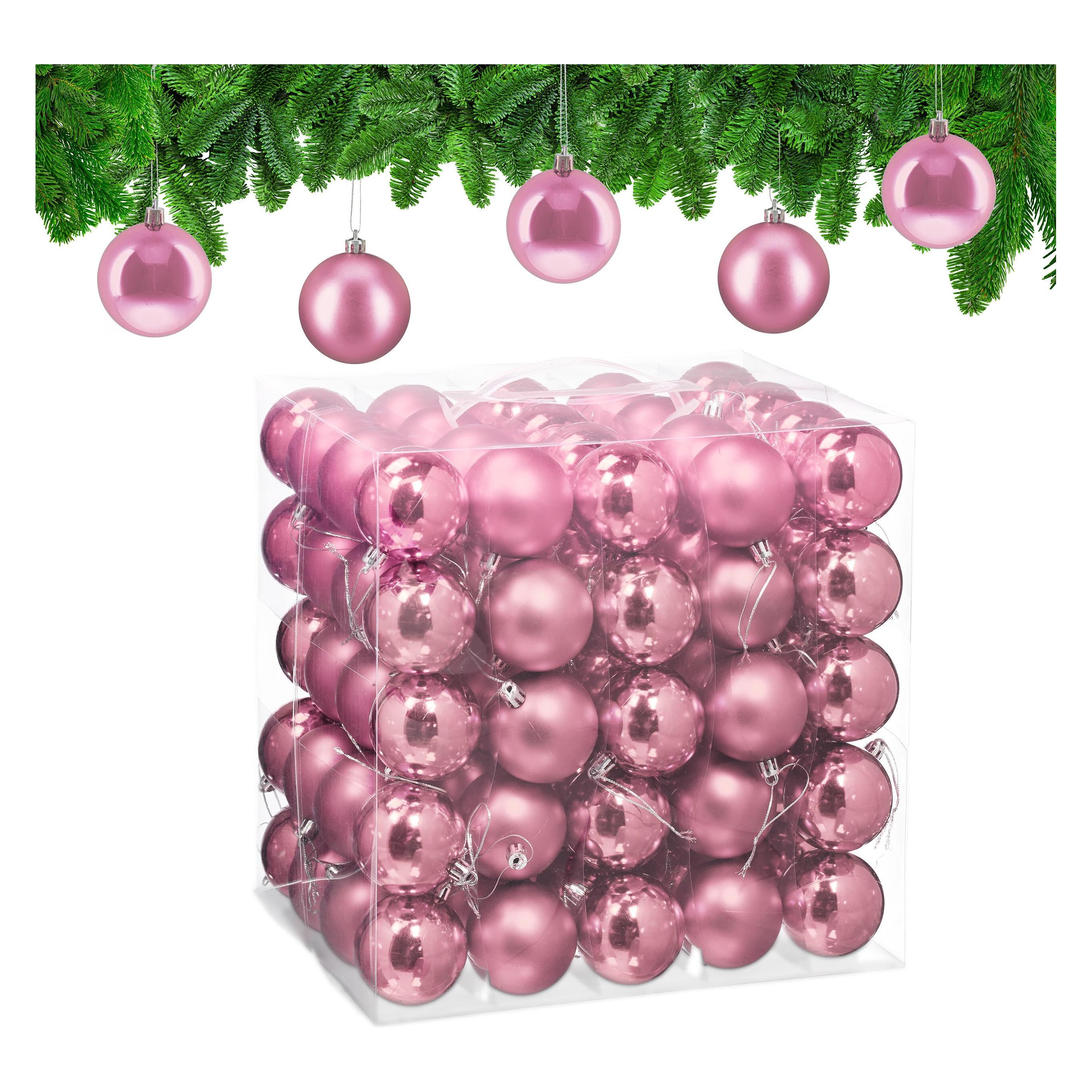 Relaxdays, Kerstboomdecoraties, - Weihnachtskugeln 100er Set, Rosa/ Silber, 7 X 6 Cm (100 x)