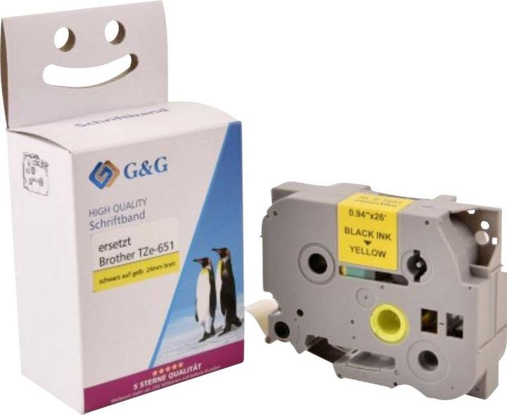 Produktbild G&G Kompatibel mit Brother TZe-651 Schriftband Schwarz auf Gelb (24mmx8m) - Marke: (2.40 cm, Gelb, Schwarz)