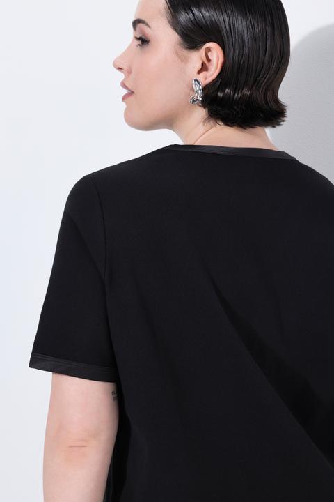Actual product image Ulla Popken Satin Trimmed Ribbed Jersey Short Sleeve Tee (46, 48)