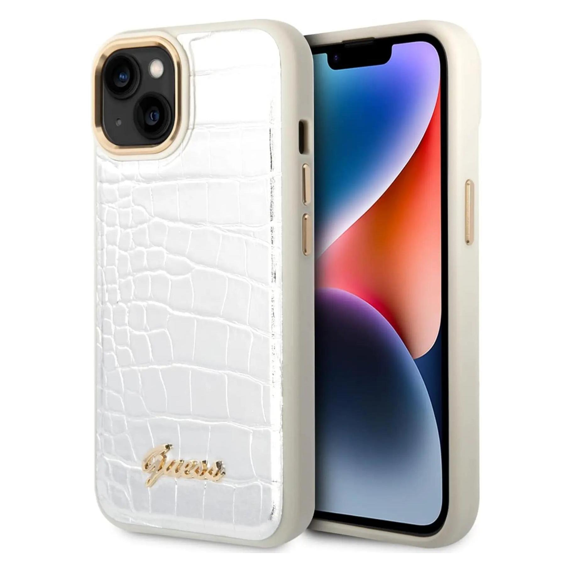 Guess GUHCP14MHGCRHS IPhone 14 Plus 6, 7" Srebrny/silver Hardcase Croco Collection (Apple IPhone 14 Plus), Smartphone Hülle, Silber