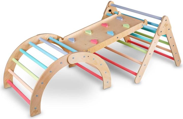 Tissi Pikler triangle + climbing arch and slide with climbing clouds Pastel colourful