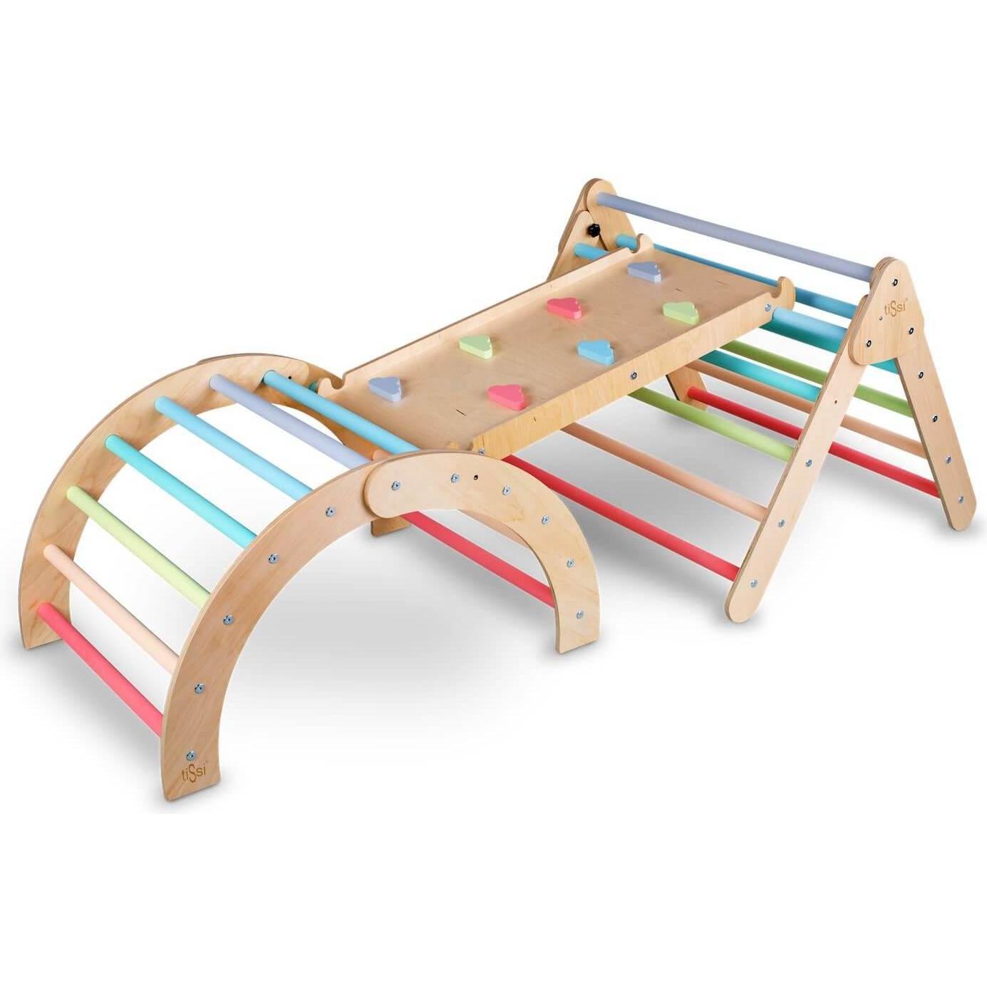 Tissi Piklerdreieck + Kletterbogen und Rutsche mit Kletterwolken Pastel bunt