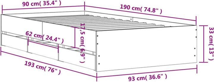Image du produit VidaXL Cadre de lit avec tiroirs (90 x 190 cm)
