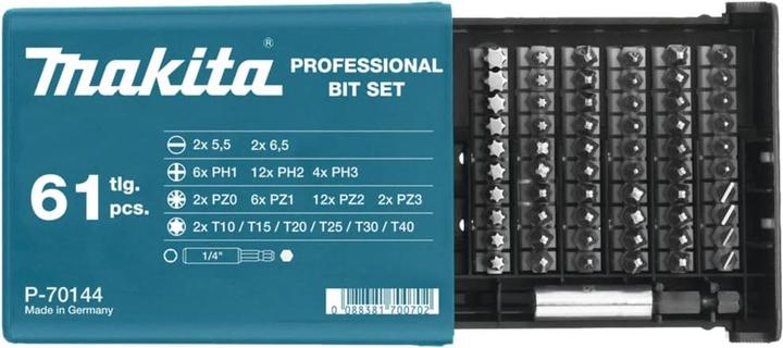 Image du produit Makita Jeu d'embouts 61 pièces P-70144 Schli (Cruciforme Phillips PH, Cruciforme Pozidriv PZ)