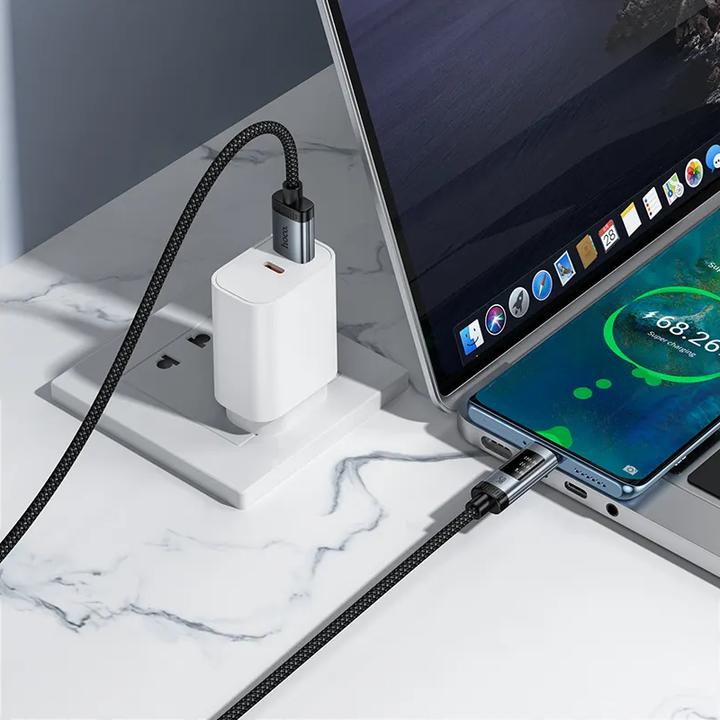 Actual product image Hoco Cable Data Cable with digital display USB A to USB C PD 6A 100W 1,2 m U148 black (1.20 m, 100 W)