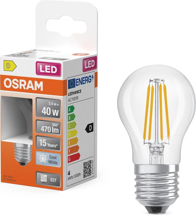 Image du produit Osram LED Leuchtmittel LED Retrofit CLASSIC P 3.4W 840 Clear E27 Neutralweiss 4099854468070 (E27, 470 lm, 6x)