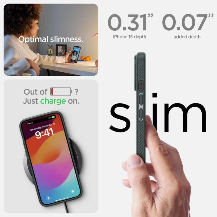 Actual product image Spigen Liquid Air iPhone 16 zielony/abyss green ACS08196 (Apple iPhone 16)